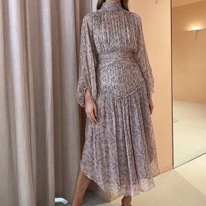 Shona Joy Paulette Long Sleeve Open Back Midi Dress (Dust Rose)